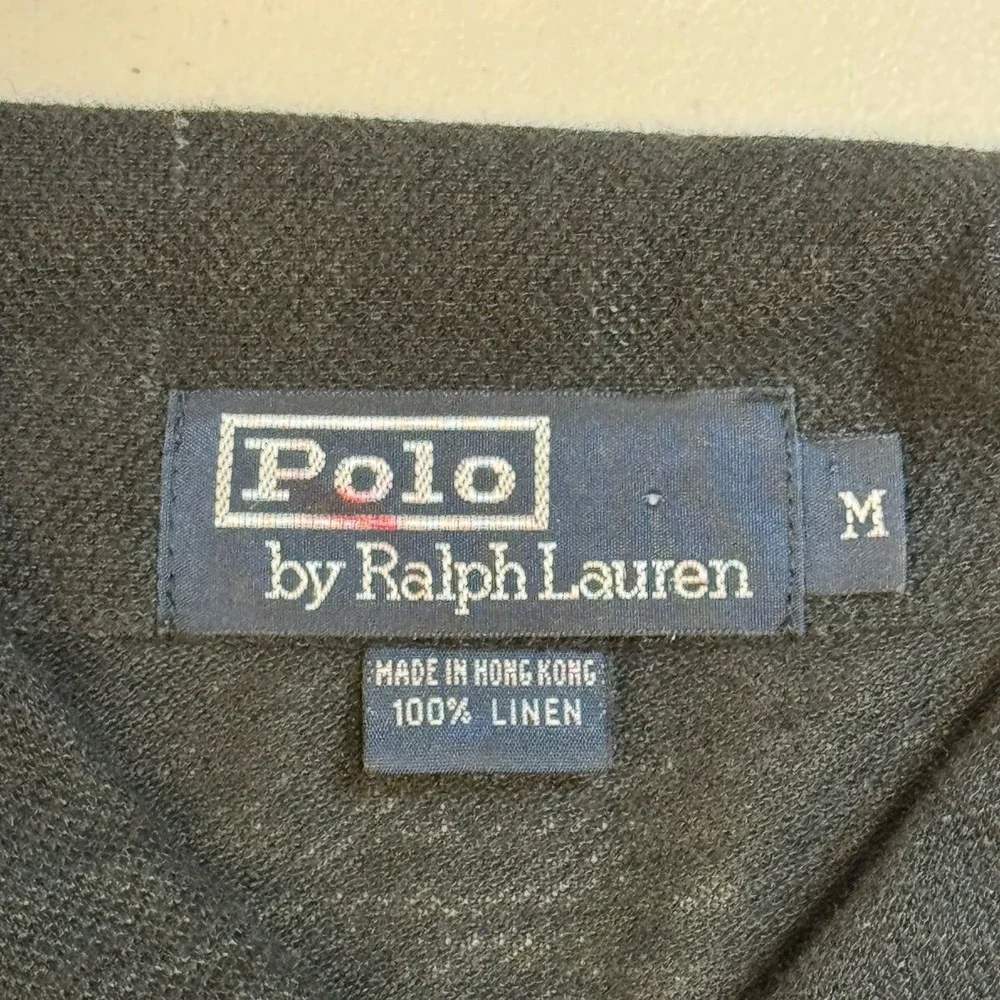 Vintage Polo Ralph Lauren Black 100% Linen Casual Short Sleeve Polo Shirt‎ Men M